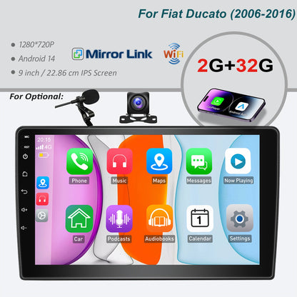 Multimedia Autostereo – Android Autoinstallatie – 2-DIN Radio – Carplay Speler – 9 Inch Touchscreen – Android 14 Systeem – Optionele Camera & Microfoon