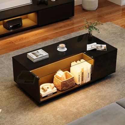 Salontafel – Koffietafel – Woonkamertafel – Bijzettafel – Tafel – Tempered Glas Blad – Stevig Metalen Frame – 100x50x35 cm – 2 Lades – Modern Minimalistisch Design
