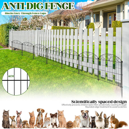 Metalen tuinomheiningspanelen set van 12 met poort, maximale lengte 678 cm, decoratieve roestbestendige tuinomheining, 80 x 56,5 cm panelen met 13 grondpalen voor gazon, bloembedden en huisdieren