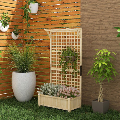 Outsunny Raised Planter with Trellis, Wooden Flower Box with Trellis, Garden Trellis 90 x 45 x 183 cm for Garden, Balcony, Patio, Flower Box for Climbing Plants and Hanging Plants