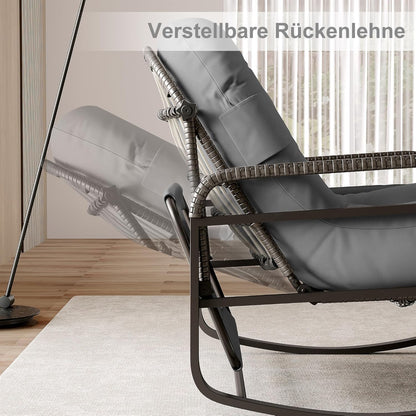 Schommelstoel – Rattan Stoel – Schommelstoel Buiten – Relaxstoel – Ligstoel – Verstelbare Rugleuning – Zonneklep – Draagkracht 300 kg – Grijs