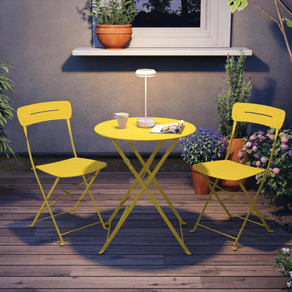 Grand patio Bistrotafel met 2 stoelen, balkonmeubelset, 3-delig, terrasmeubels, weerbestendig, bistroset, balkon, tuin, meubelset voor klein balkon (geel)