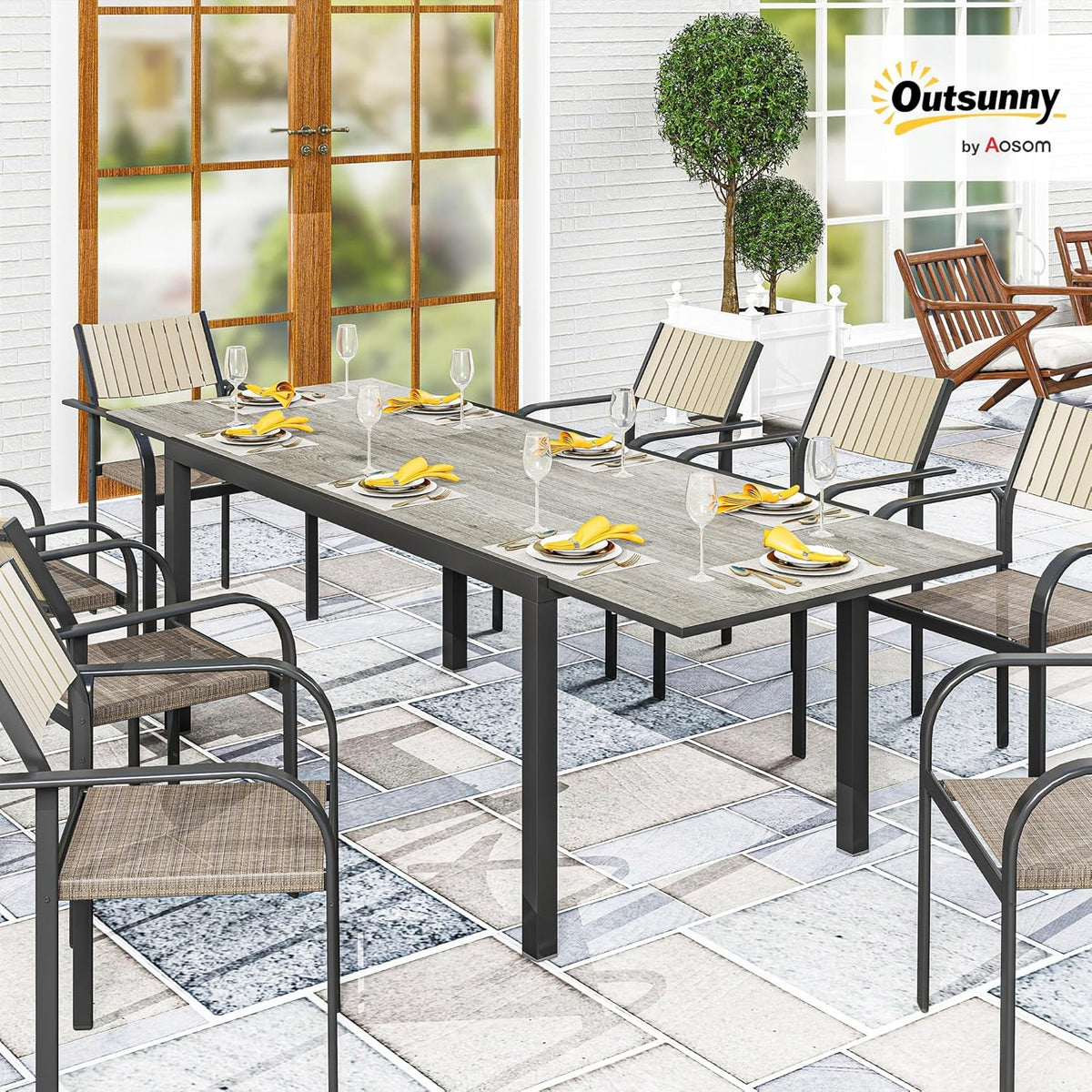 Uitschuifbare Tuintafel – Tuinmeubel – Terrastafel – Balkon Tafel – Eettafel Buiten – Weerbestendig – 160-240x90 cm – Kunststof Houtlook