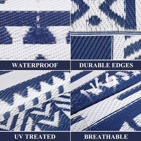 Buiten Vloerkleed - Buitenkleden - Buitentapijt - Opvouwbaar - UV-bestendig - Waterdicht - Omkeerbaar - Buitenmatten - voor Buiten - Balkon - Strand - Picknick -Terras - Rechthoekig - 240 x 300 cm - Blauw
