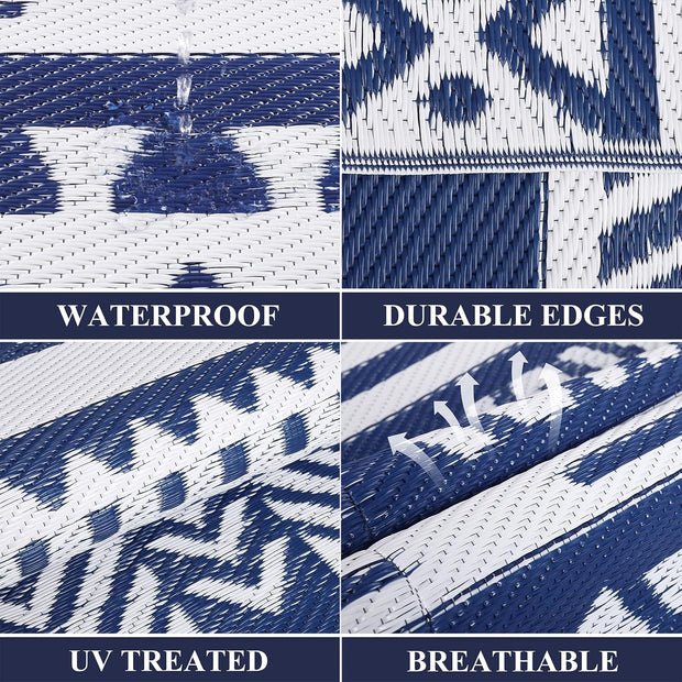 Buiten Vloerkleed - Buitenkleden - Buitentapijt - Opvouwbaar - UV-bestendig - Waterdicht - Omkeerbaar - Buitenmatten - voor Buiten - Balkon - Strand - Picknick -Terras - Rechthoekig - 240 x 300 cm - Blauw