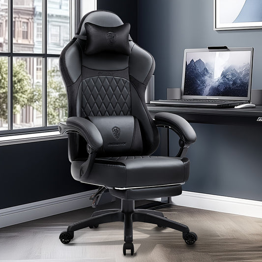 Ergonomic gaming chair with pocket spring cushion and lumbar support - High-back office chair with adjustable footrest, supports up to 136.08 KG, available in stylish black and other colors, for the ultimate in comfort