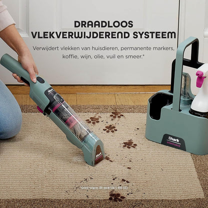 Shark StainForce snoerloze vlekkenverwijderaar, lichtgewicht en draagbare vlekkenverwijderaar voor tapijten, bekleding, trappen, auto's, met opvangbak, accessoires en 2x reinigingsoplossing, HX100EUCP