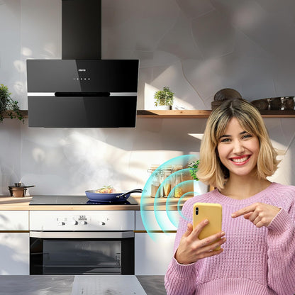 CIARRA CBCB6736F A+++ Afzuigkap 60 cm wandafzuigkap 650m³/h, 3 standen en boostfunctie. Wi-Fi app of touch. afvoer- en recirculatie afzuigkap met koolstoffilter CBCF003. Zwart