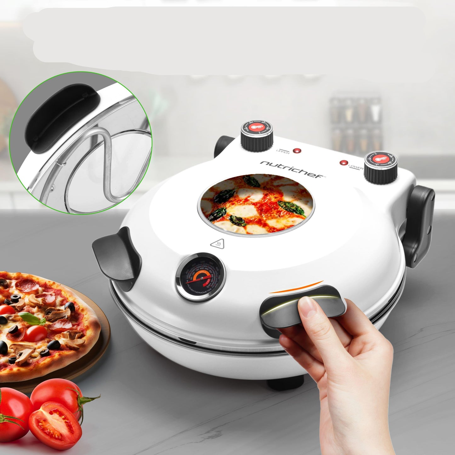 Pizzarette – Pizza Oven – Pizzamaker – Elektrische Oven – Tafeloven – 1200 Watt Vermogen – 30 cm Bakoppervlak – Tot 425°C – Wit