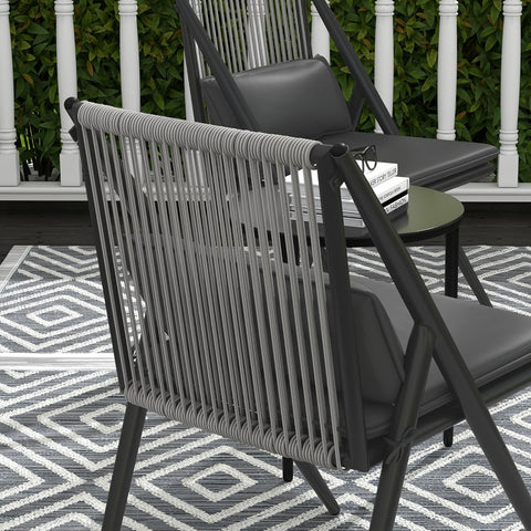 Outsunny Bistroset voor de tuin, bistroset, 3-delig, 2 stoelen met kussens + ronde salontafel, dienblad van gehard glas, aluminium frame, grijs