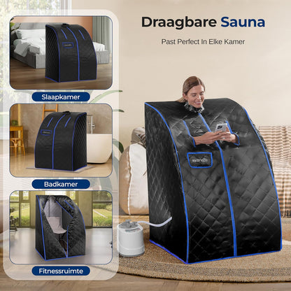 SereneLife Draagbare Sauna -Thuissauna- Stoomsauna Tent met 2L Stomer- Opvouwbare Stoel-Stoomapparaat- Compacte Persoonlijke Detox Sauna- Afstandsbediening - 101 x 86 cm-Zwart