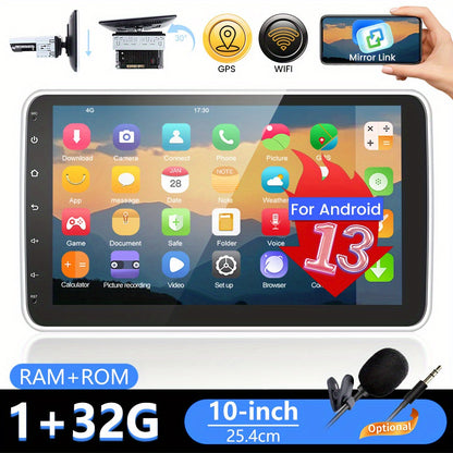 Autoradio Android – 1-DIN Auto Multimedia – Autoradio GPS Navigatie – Car Stereo Bluetooth – 10,1 Inch HD Draaibaar Scherm – Android 15 Systeem met WiFi en Achteruitrijcamera