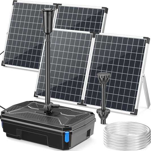 POPOSOAP Waterpomp op zonne-energie met vijverfilter, 100 W vijverfilter op zonne-energie met fonteinpomp, waterstroom instelbaar, voor buitenvijver, vistank, zwembad, tuin, waterspel