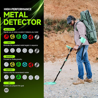 Metaaldetector met kleurenscherm, hogere nauwkeurigheid, instelbare waterdichte metaaldetectoren Pinpoint, 11 inch zoeken, ideaal voor goud, munten,