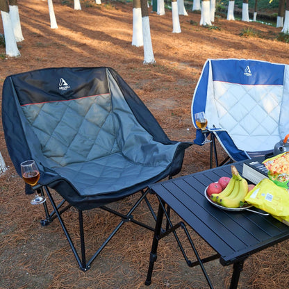 Extra grote XL campingstoel voor volwassenen, zwaar belastbaar, 204 kg ondersteuning, gewatteerde opvouwbare gazonstoelen met zijvak, bekerhouder, koeltas voor buitensporten, tuin, strand