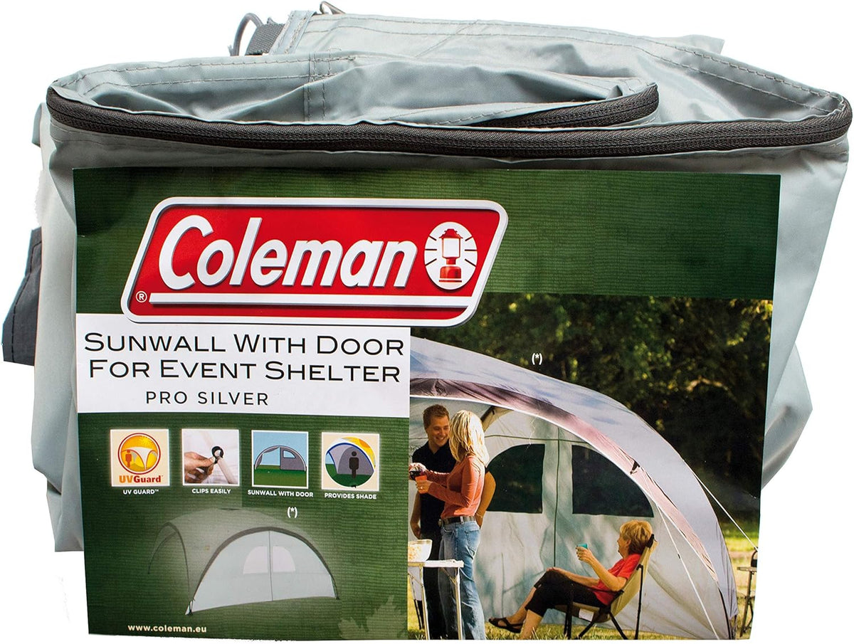 COLEMAN CO Pavillon Event Shelter 3,65m x 3,65m | 2000034471 & Coleman Zijwand voor Event Shelter Zijwand met Deur + Venster, Eén Maat, Zilver
