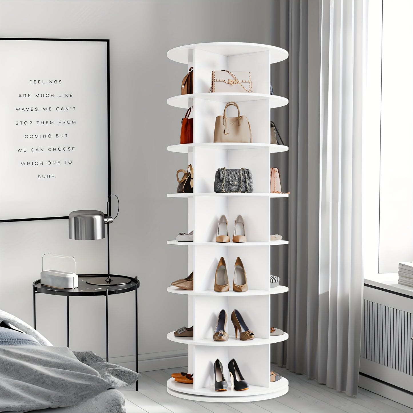 Schoenenkast – Schoenenrek – Schoenenopberger – Schoenenkastje – Schoenenbankje – 7-Laags Draaibaar – Ruimtebesparend Houten ontwerp – Vrijstaand Wit