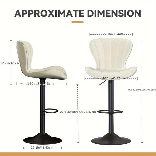 Barkrukken – Barstoelen – Hoge Stoelen – Keukenstoelen – Bistro Stoelen – Ergonomisch Design – 360° Draaibaar – Beige Kunstleer – Verstelbare Hoogte – Met Rugleuning En Voetsteun – Set Van 2
