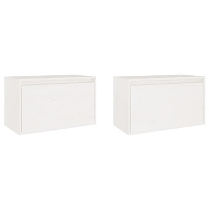 Wandplank – Opbergplank – Wandkast – Muurkast – Houten Wandplank – Set 2 Stuks Wit – Massief Grenen Hout – 60x30x35 cm