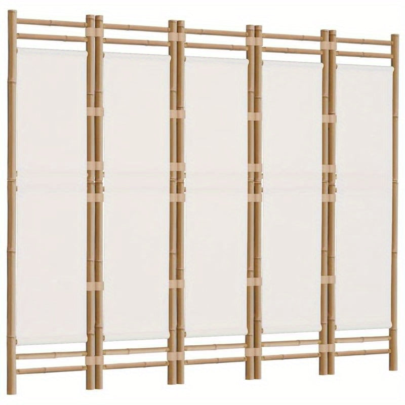 Bamboescherm – Vouwdeur – Tuinscherm – Kamerscherm – Scheidingswand – Crèmekleurig Canvas – 200 cm Breed – Natuurlijk Bamboe & Stevig Canvas