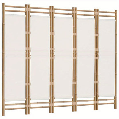 Bamboescherm – Vouwdeur – Tuinscherm – Kamerscherm – Scheidingswand – Crèmekleurig Canvas – 200 cm Breed – Natuurlijk Bamboe & Stevig Canvas