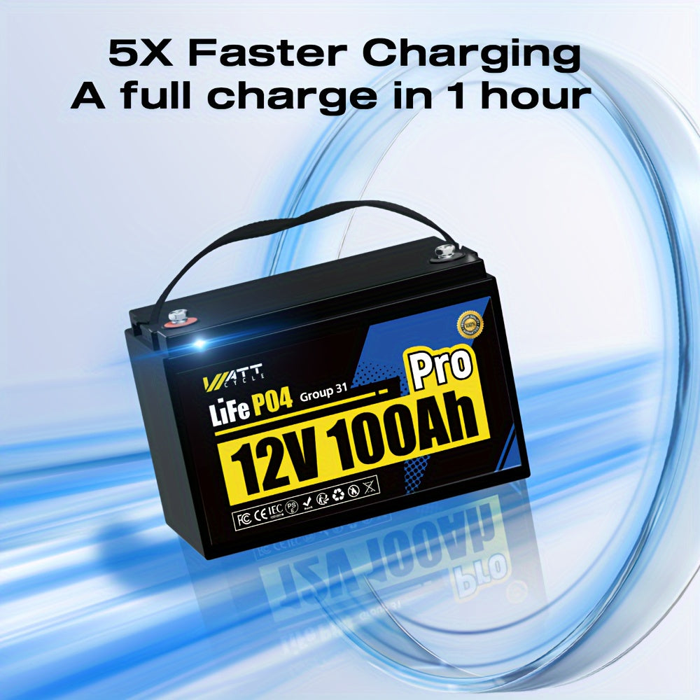 12V 100Ah LiFePO4 Accu – Lithium Batterij – Lithium Accu – Oplaadbare Batterij – Powerbank Accu – 15000+ Laadcycli – Ingebouwd BMS Veiligheidssysteem