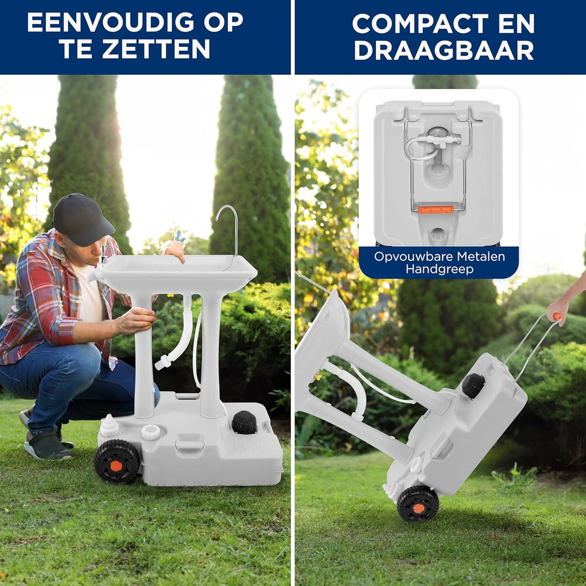 Campingwasbak – Afwasbak – Wasbak – Afwasteil – Opvouwbare Wasbak – 30L Watertank – Hygiënisch Voetpomp Systeem