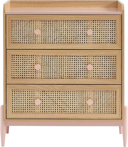 BAÏTA Kindercommode Pablo roze en rotan riet