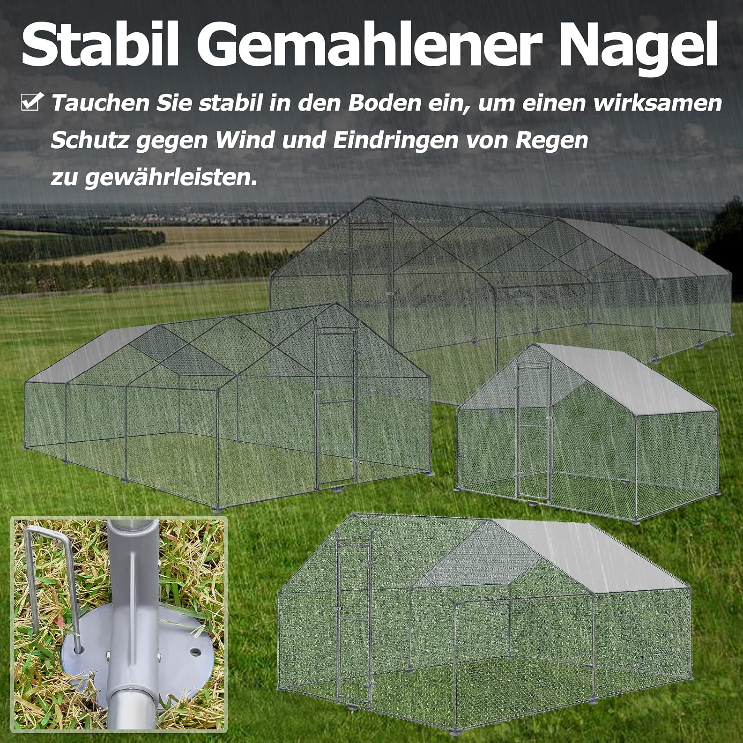 Chicken Coop 6 x 3 x 2 m, Free Running Chickens with PE Roof, Galvanised Steel with Lock, Aviary for Chicken Cage, Small Animals, Bird Cage - QUORE