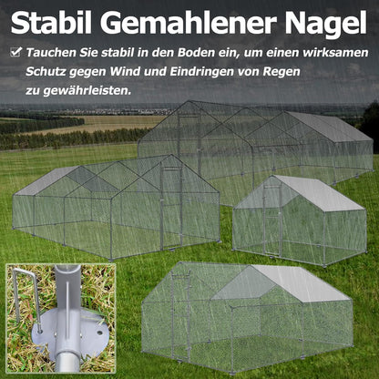 Kippenhok – Kleindierhok – Kippenren – Pluimveehok – Kippenhuis – 3x2x2 Meter – Verzinkt Staal – PE Zonnedak Met Slot