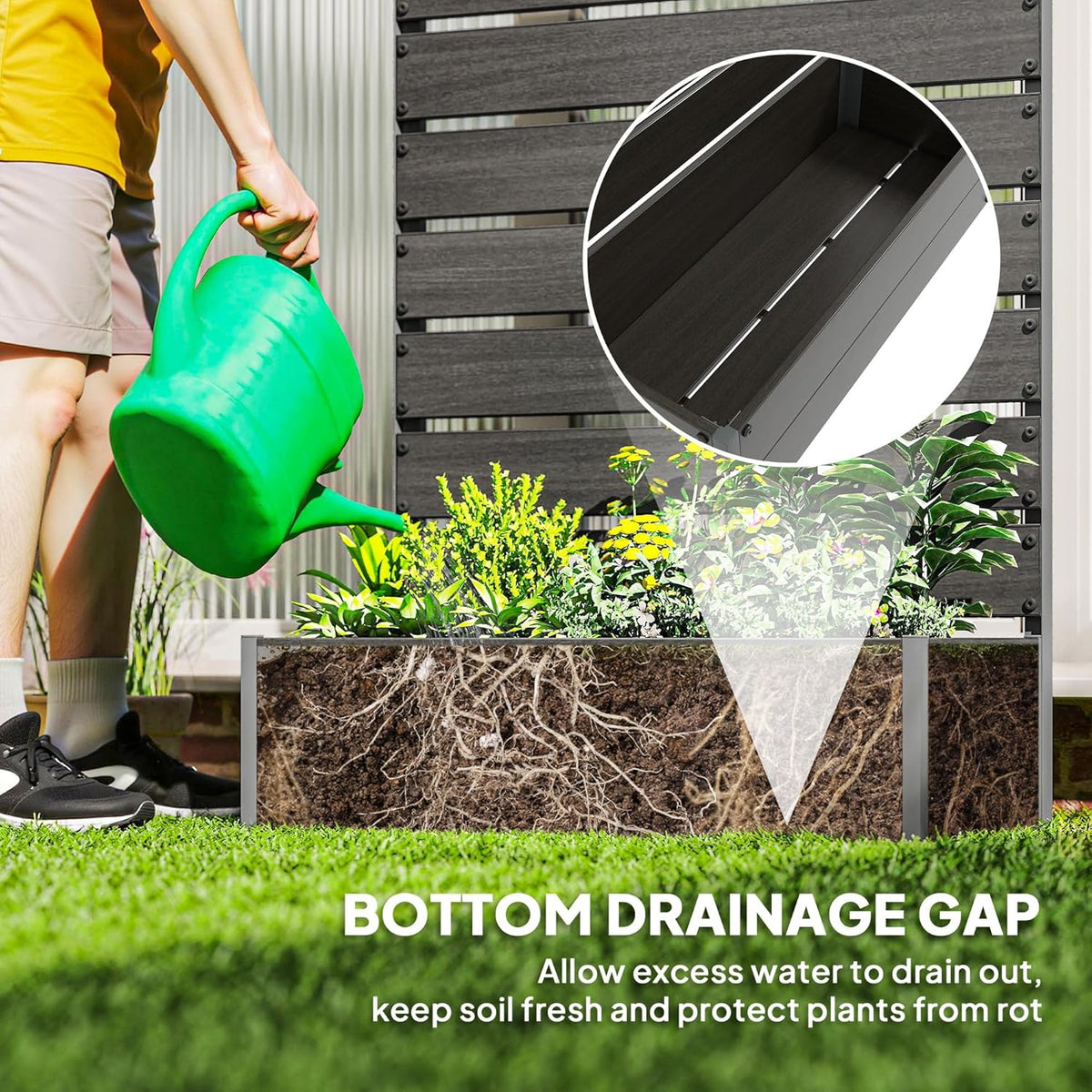 Outsunny Garden Planter with Grid for Climbing Plants Vines Flowers Freestanding Raised Bed for Garden Outdoor Patio Planter with Drainage Crevice Black - QUORE