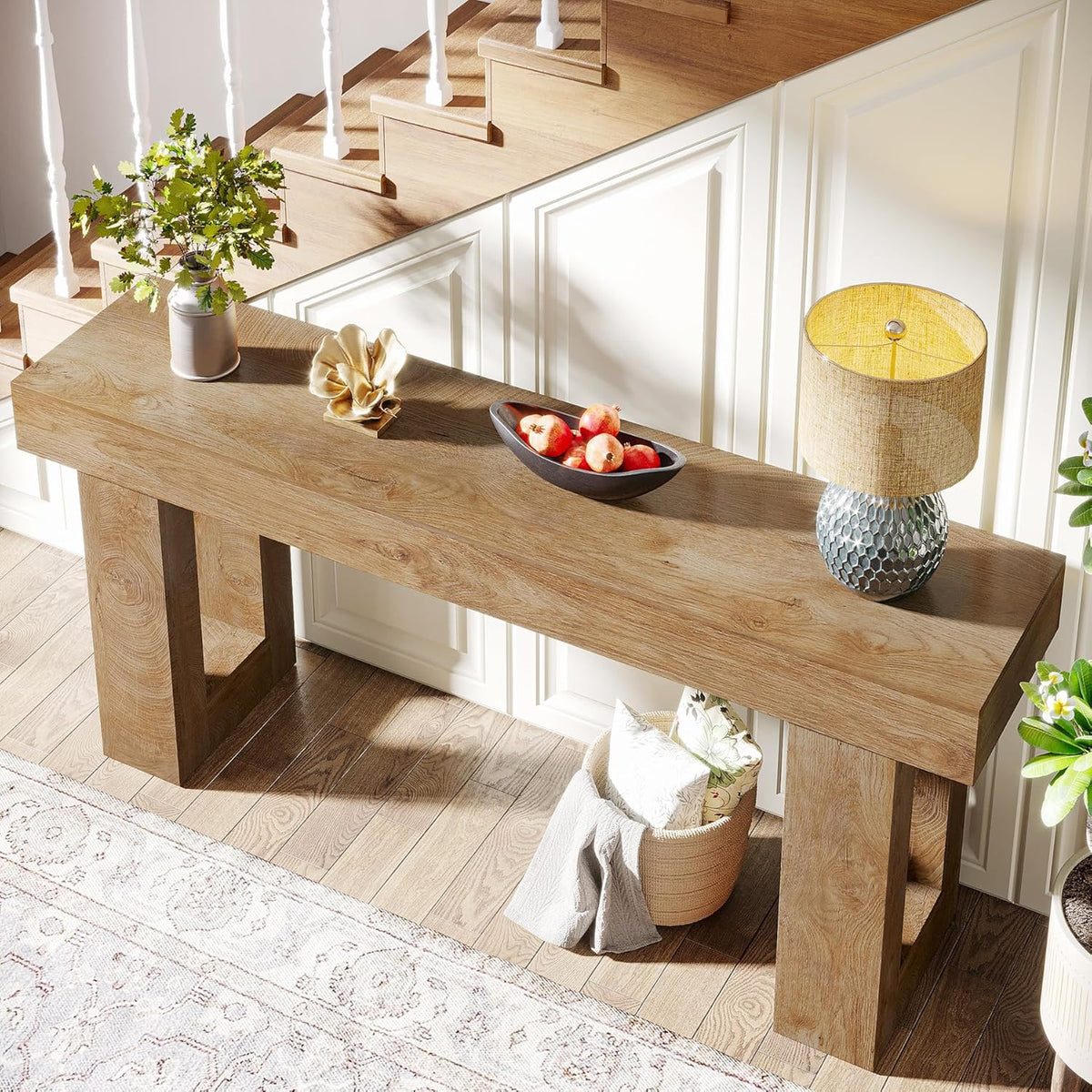 Tribesigns Narrow Console Table, 160 cm, Country Style, Sofa Table for Behind the Sofa, Natural Wood Look, Narrow Side Table for Hallway, Living Room and Entrance