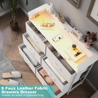 VEDECASA Commode met 6 laden en LED-verlichting. Dressoir met 2 USB-poorten & 2 stopcontacten. Opbergtoren met kast voor slaapkamer, woonkamer en hal, metalen frame, houten plaat