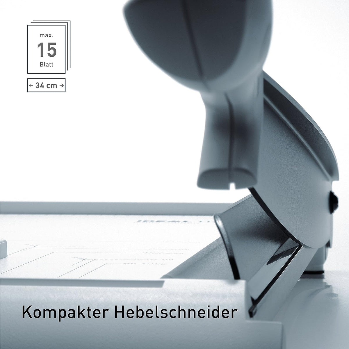 Hefboomsnijder – Papiersnijmachine, Papiersnijder, Papiertrimmer, Guillotinesnijder – Tot DIN A4 en 15 vellen van 70 g/m² – Met duidelijke maataanduiding en verstelbare achteraanslag
