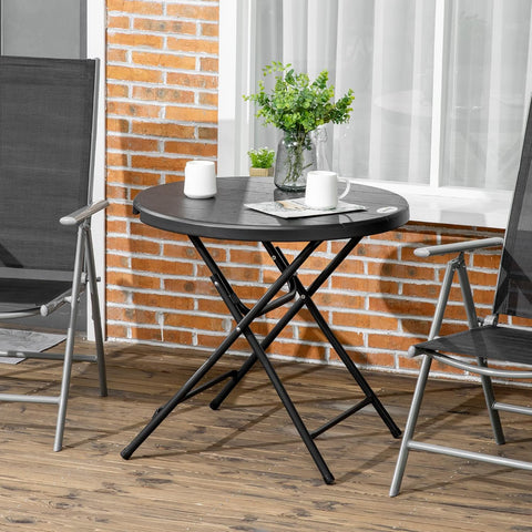 Tuintafel - Ronde Klaptafel - Bijzettafel - voor 4 Personen - Tuineettafel - met Decoratieve Houtlook - voor Balkon - Terras - Tuin - Buiten - Ø80 x 73 cm - Donkergrijs