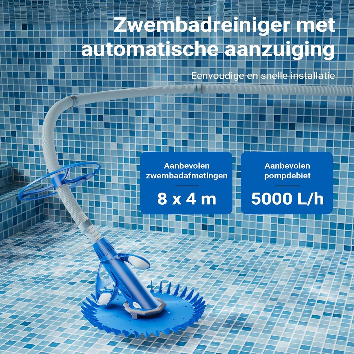 Wiltec automatische zwembadreiniger incl. 12 slangen, bodemzuiger voor het reinigen van zwembaden en pools, zwembadzuiger voor onderhoud en reiniging