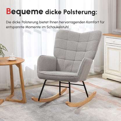 Schommelstoel – Schommelstoel Retro – Wiegstoel – Houten Stoel – Relaxfauteuil – Massief Hout – Lichtgrijze Zitting – Compact 71x92x101 cm