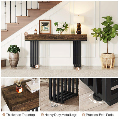 Consoletafel – Haltafel – Entreetafel – Foyertafel – Gangtafel – Modern Metaal Frame – Bruine Houtstructuur – Compact 80 cm Diameter