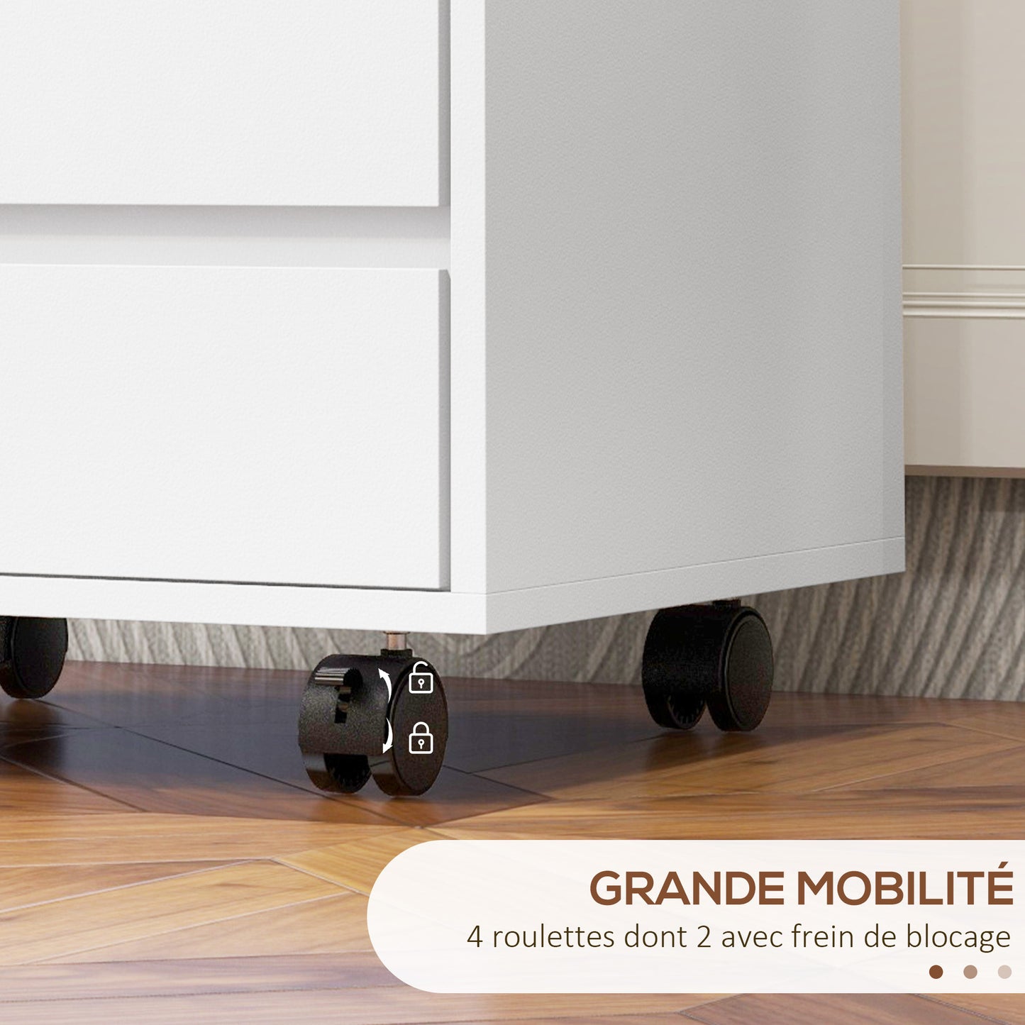 Mobiele Ladekast – Opberglade Kast – Bureaukast – Rollende Ladekast – Kantoorkast – 4 Lades – E1 MDF Hout – Wieltjes Met Rem