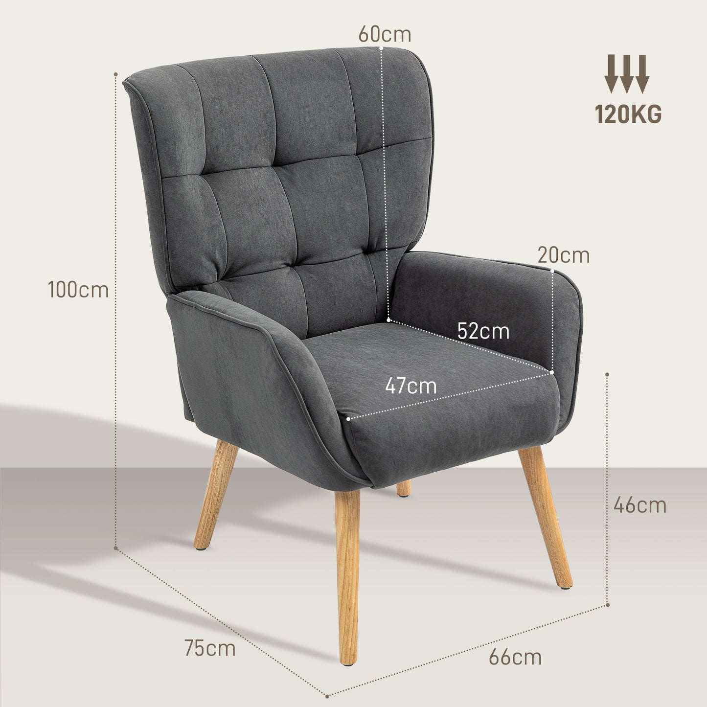 Fauteuil – Relaxfauteuil – Zitzak – Loungestoel – Armstoel – Velvetlook Bekleding – Max. Draaggewicht 120 Kg – Grijs