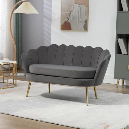2-zitsbank – tweezitsbank – loveseat – zitbank – compacte bank – donkergrijs polyester – massief houten frame – zachte brede kussens – retro vintage design