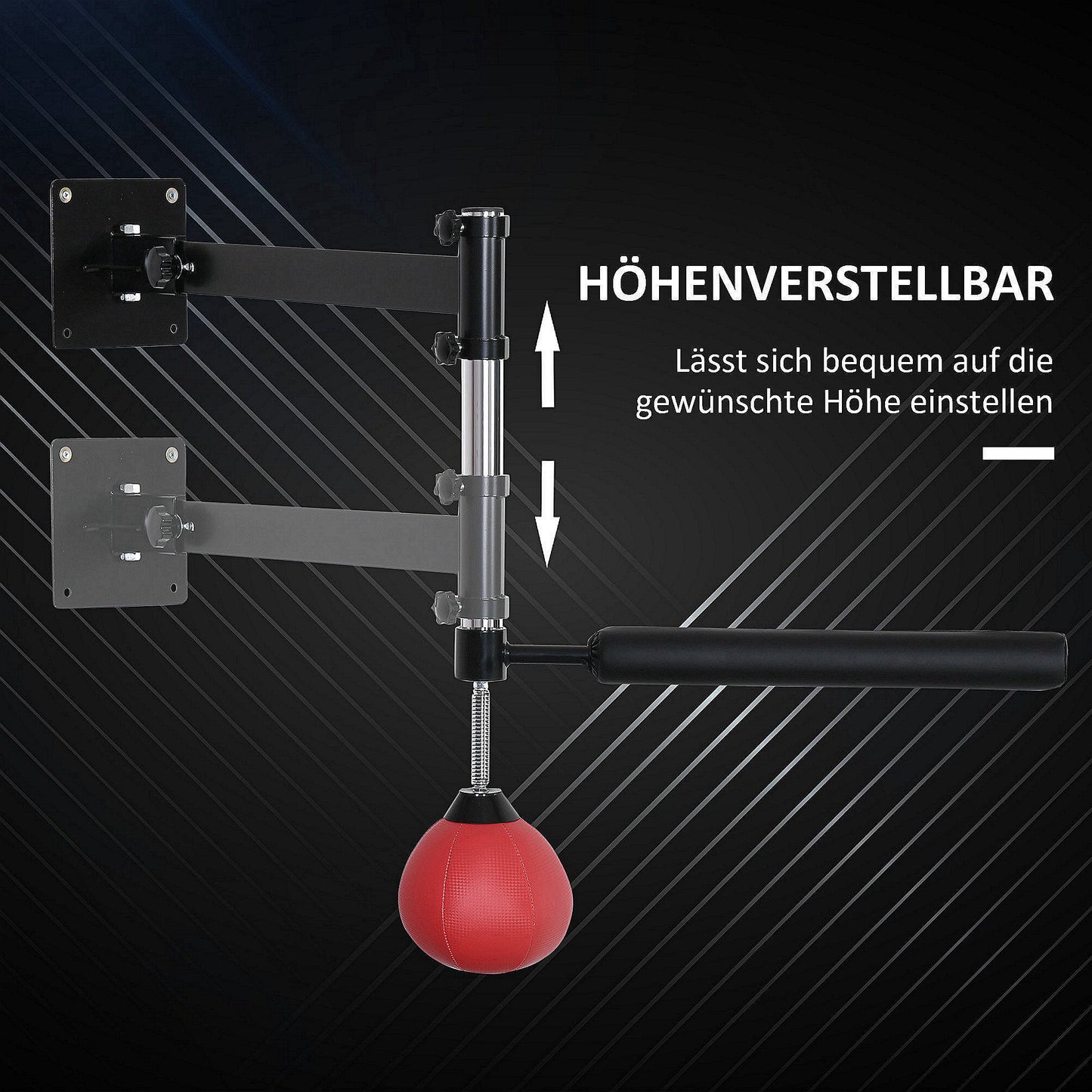 Speedbal – Reflexbal – Bokstrainer – Muurbevestigde Ball – Speedbal Set Rood – Hoogte Verstelbaar – Stevig IJzeren Frame