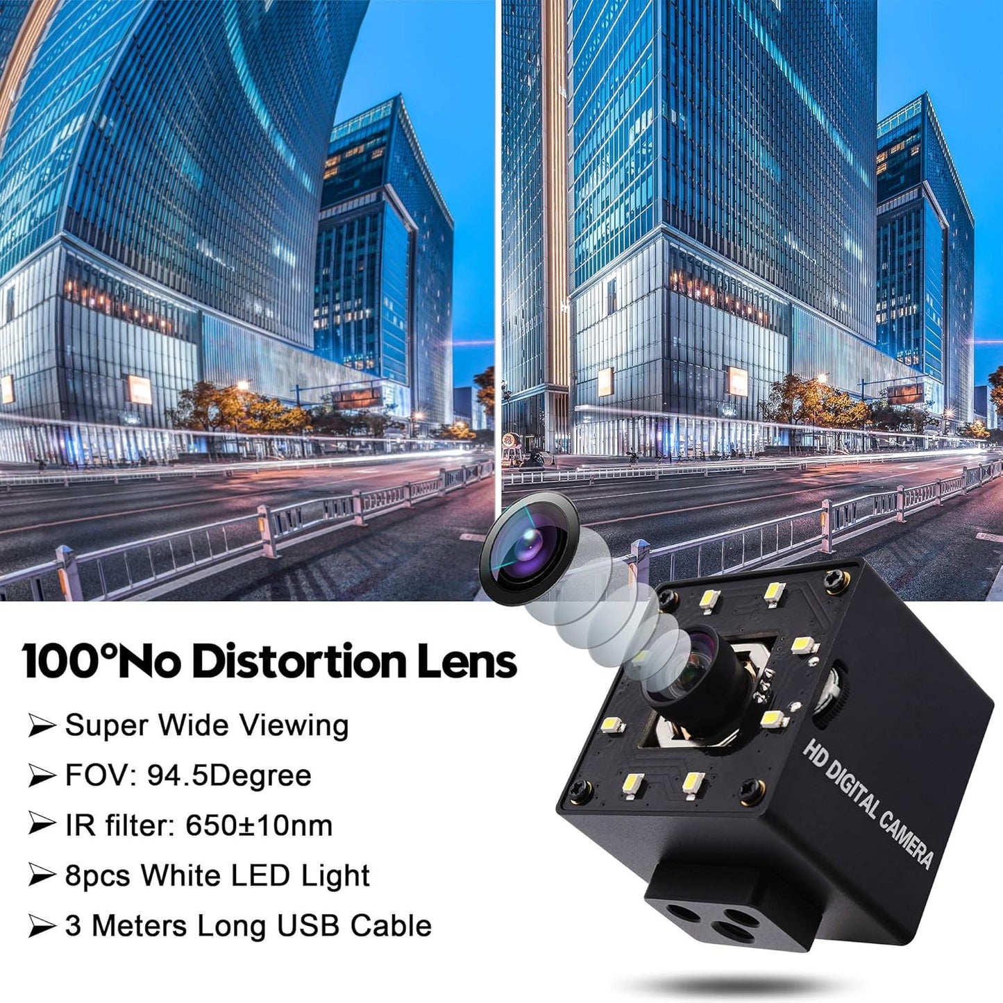 SVPRO Auto Focus 4K 30pfs UHD USB-camera voor computer met IMX415-sensor, 100° geen vervorming mini-camera met ledverlichting voor online onderwijs/vergadering/live streaming, plug&play