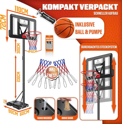 KESSER® Basketball Set Basketball Ring Includes Basketball + Pump and Basketball Stand in Height Adjustable 230cm to 305cm | Outdoor & Indoor Basketball Post - QUORE