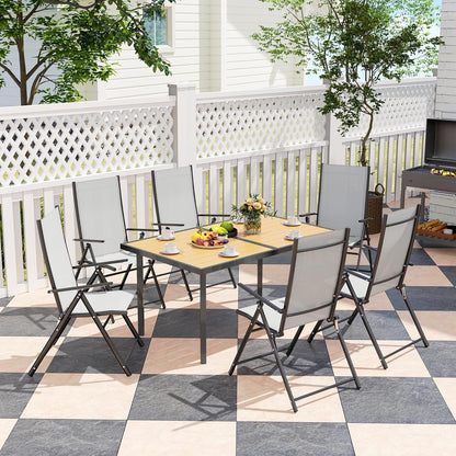 Outsunny Dining Table for 6 People, Garden Table with Rectangular Tabletop in Wood Look, Stainless Steel, for Patio, 150 x 90 x 72 cm, Natural Wood