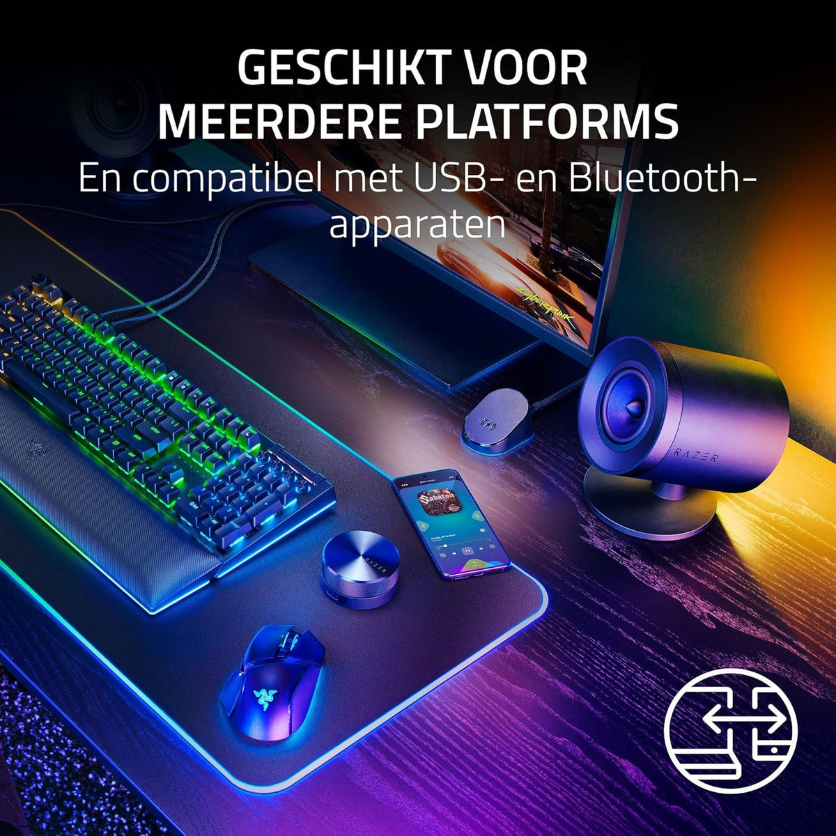 Razer Nommo V2 Pro - Full-range 2,1-gamingluidsprekers voor pc met draadloze subwoofer (drivers van 3 inch met aluminium faseplugge, Razer Chroma RGB-verlichting, THX Spatial Audio) Zwart