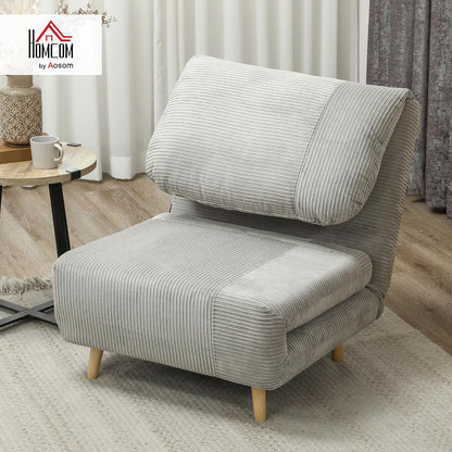 HOMCOM 2-in-1 Schlafsofa Schlafsessel Verstellbar Klappmatratze Gästebett im Cord-Optik, für Schlafzimmer, Wohnzimmer Grau 82 x 89 x 83 cm - QUORE