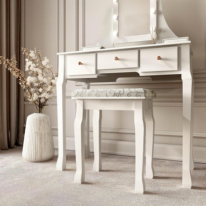 CARME Dressing Table with Mirror LED Lights 5 Drawers Stool Set Makeup Jewelry Organizer Bedroom Furniture - QUORE