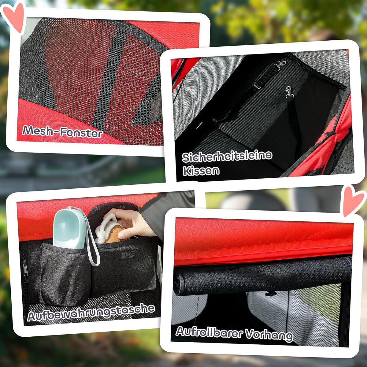 PawHut 2-in-1 hondenwagen, hondenbuggy, inklapbaar, voor honden en katten tot 30 kg, bolderkar met kussen, netvenster, 2 deuren, opbergtas, kattenwagen, buggy, rood