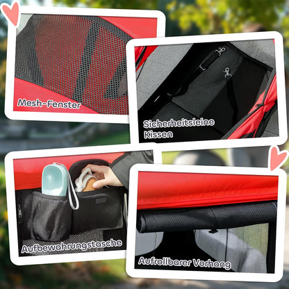 PawHut 2-in-1 hondenwagen, hondenbuggy, inklapbaar, voor honden en katten tot 30 kg, bolderkar met kussen, netvenster, 2 deuren, opbergtas, kattenwagen, buggy, rood